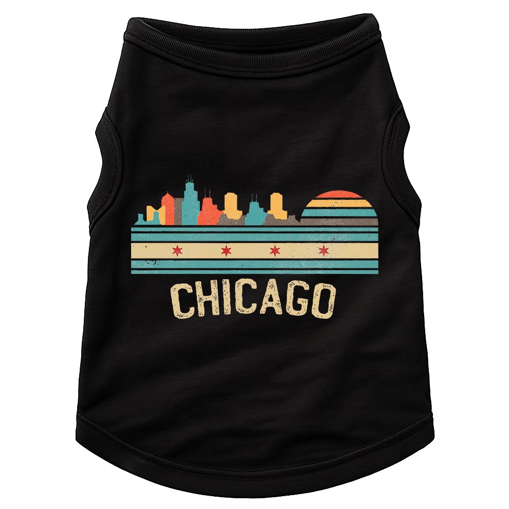 Chicago Flag Skyline Vintage Illinois City Retro Souvenir Doggie Tank