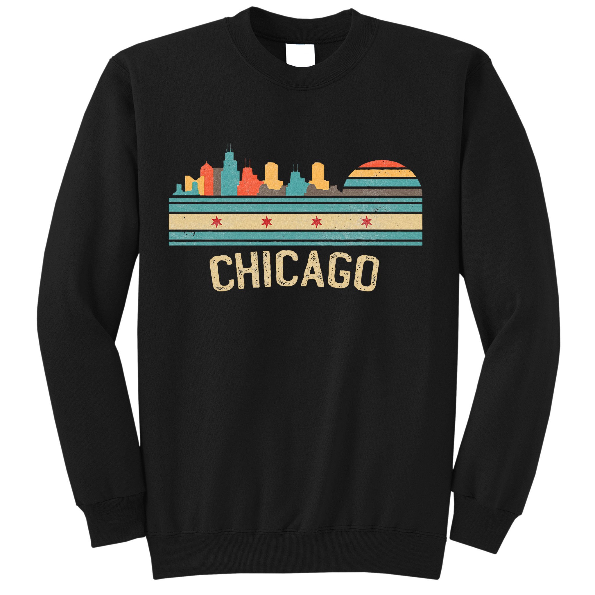 Chicago Flag Skyline Vintage Illinois City Retro Souvenir Sweatshirt