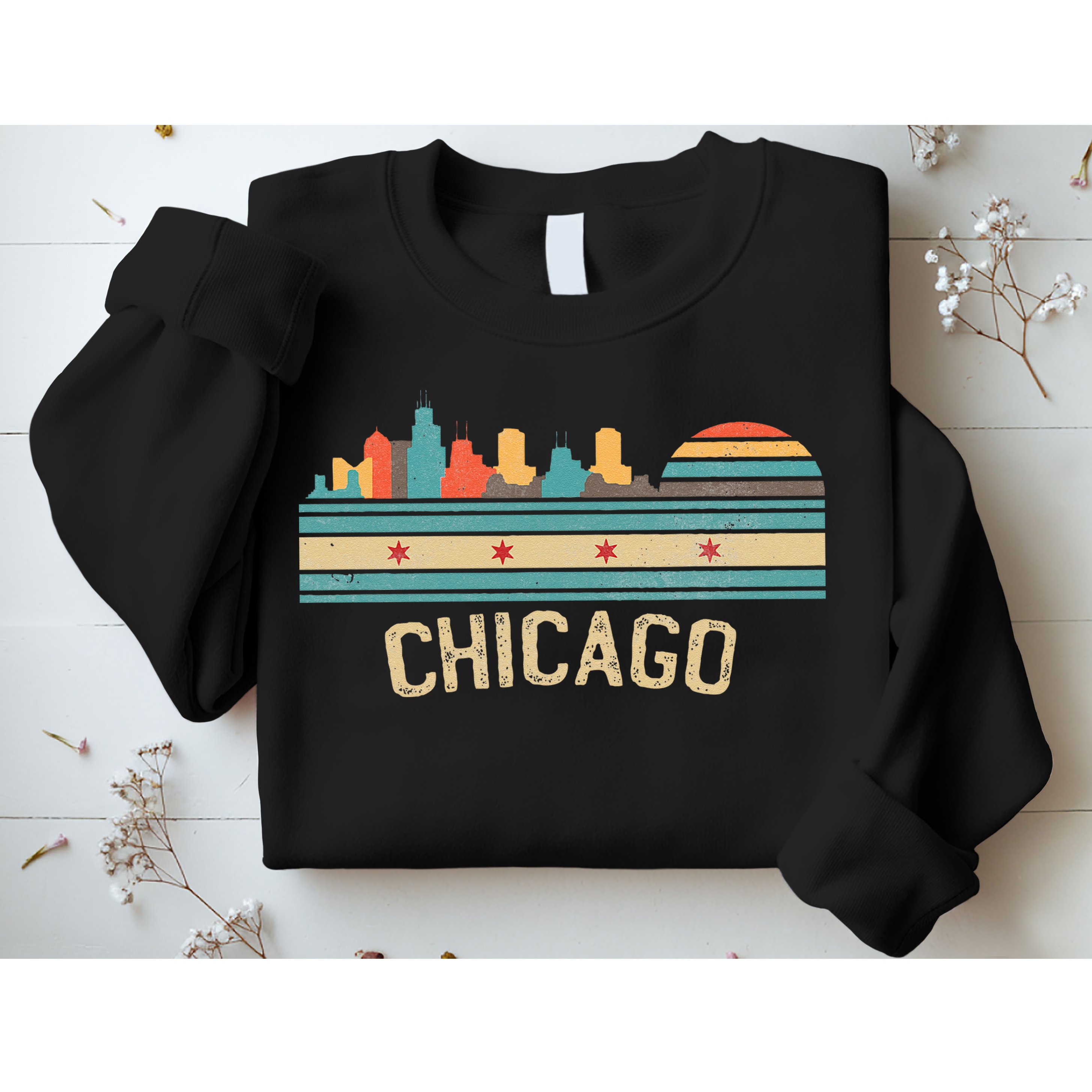 Chicago Flag Skyline Vintage Illinois City Retro Souvenir Sweatshirt