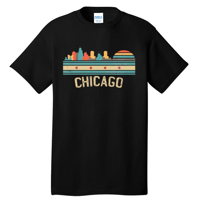 Chicago Flag Skyline Vintage Illinois City Retro Souvenir Tall T-Shirt