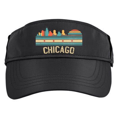 Chicago Flag Skyline Vintage Illinois City Retro Souvenir Adult Drive Performance Visor