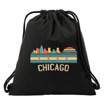 Chicago Flag Skyline Vintage Illinois City Retro Souvenir Drawstring Bag