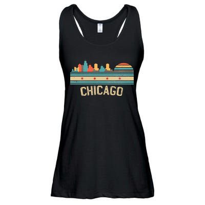 Chicago Flag Skyline Vintage Illinois City Retro Souvenir Ladies Essential Flowy Tank