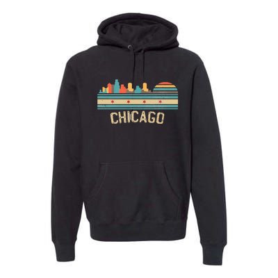 Chicago Flag Skyline Vintage Illinois City Retro Souvenir Premium Hoodie