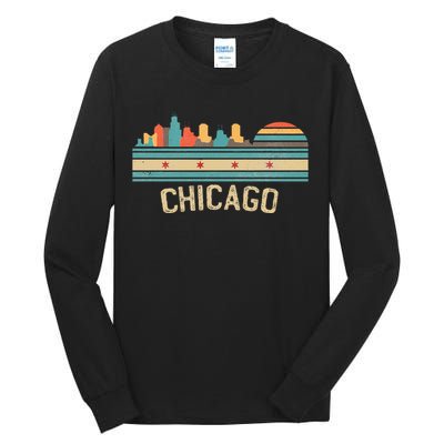 Chicago Flag Skyline Vintage Illinois City Retro Souvenir Tall Long Sleeve T-Shirt