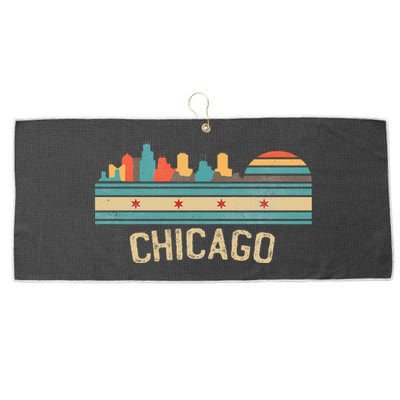 Chicago Flag Skyline Vintage Illinois City Retro Souvenir Large Microfiber Waffle Golf Towel