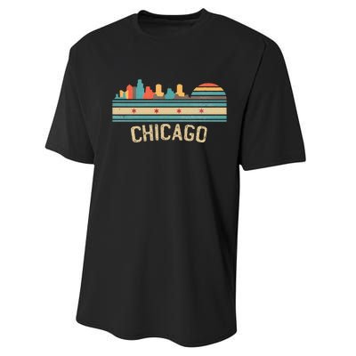 Chicago Flag Skyline Vintage Illinois City Retro Souvenir Performance Sprint T-Shirt