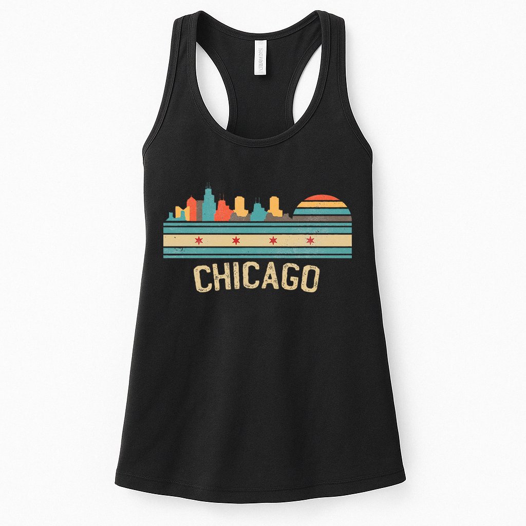 Chicago Flag Skyline Vintage Illinois City Retro Souvenir Womens Tank Top
