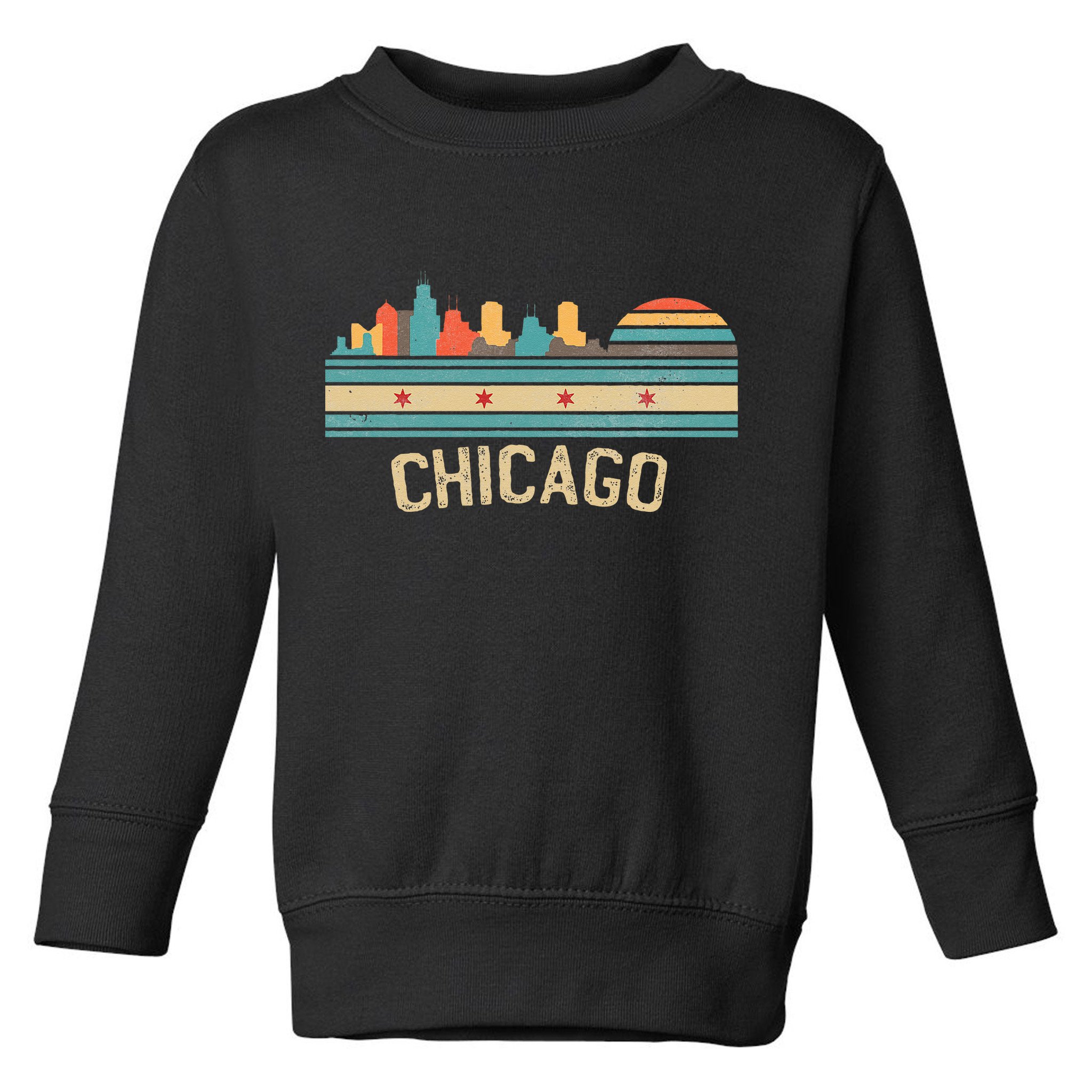Chicago Flag Skyline Vintage Illinois City Retro Souvenir Toddler Sweatshirt