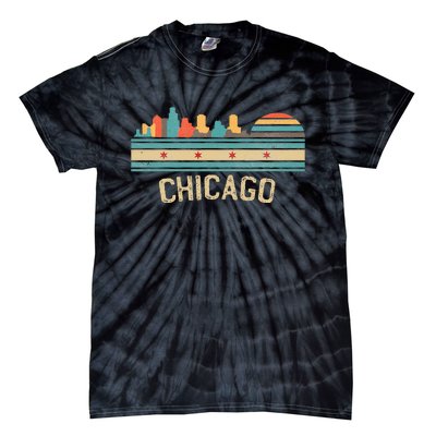 Chicago Flag Skyline Vintage Illinois City Retro Souvenir Tie-Dye T-Shirt