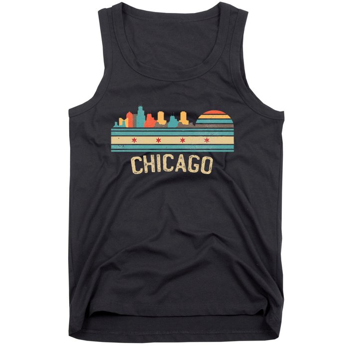 Chicago Flag Skyline Vintage Illinois City Retro Souvenir Tank Top