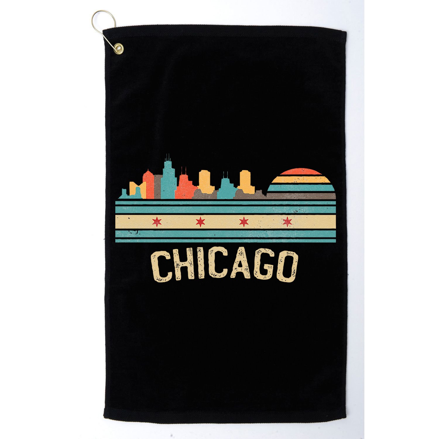 Chicago Flag Skyline Vintage Illinois City Retro Souvenir Golf Towel