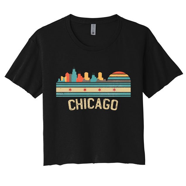 Chicago Flag Skyline Vintage Illinois City Retro Souvenir Crop Top