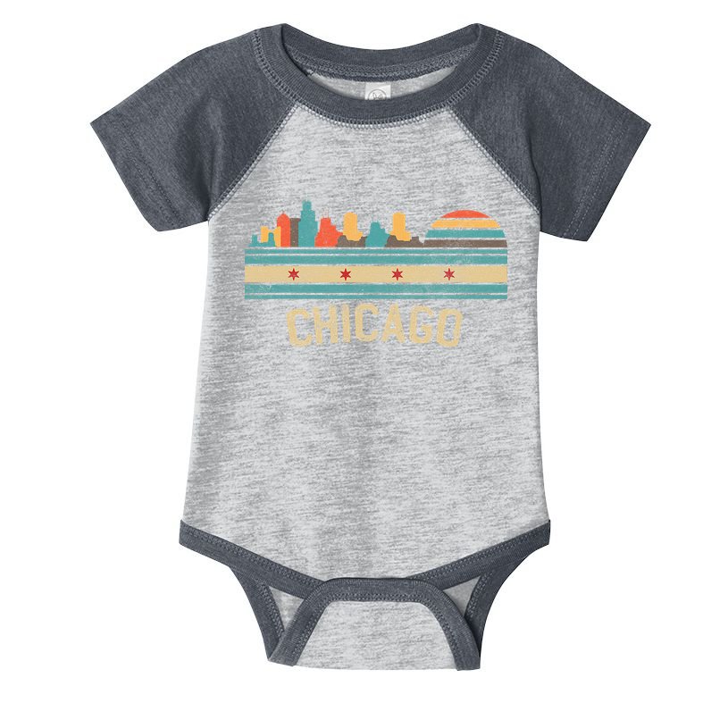 Chicago Flag Skyline Vintage Illinois City Retro Souvenir Infant Baby Jersey Bodysuit