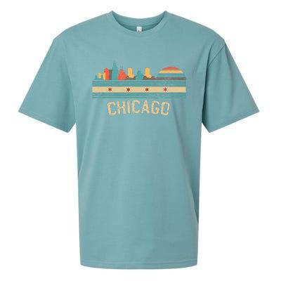 Chicago Flag Skyline Vintage Illinois City Retro Souvenir Sueded Cloud Jersey T-Shirt