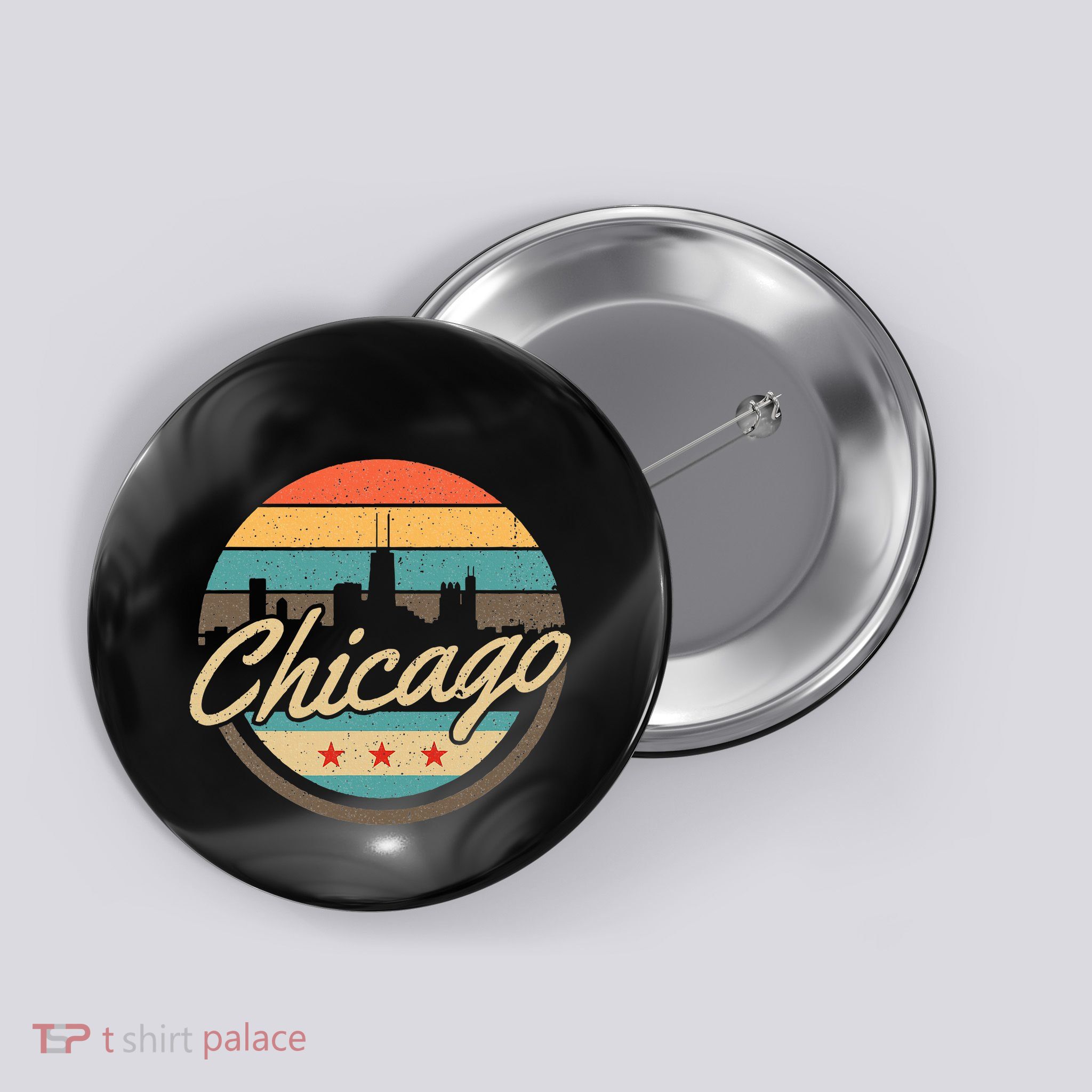 Chicago Flag Skyline Vintage Illinois Usa Souvenir Button