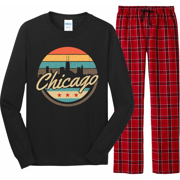 Chicago Flag Skyline Vintage Illinois Usa Souvenir Long Sleeve Pajama Set