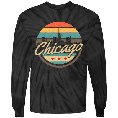 Chicago Flag Skyline Vintage Illinois Usa Souvenir Tie-Dye Long Sleeve Shirt