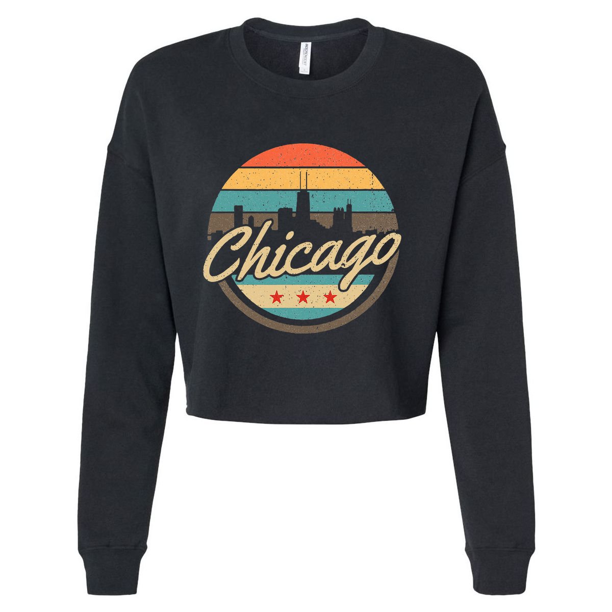 Chicago Flag Skyline Vintage Illinois Usa Souvenir Cropped Pullover Crew
