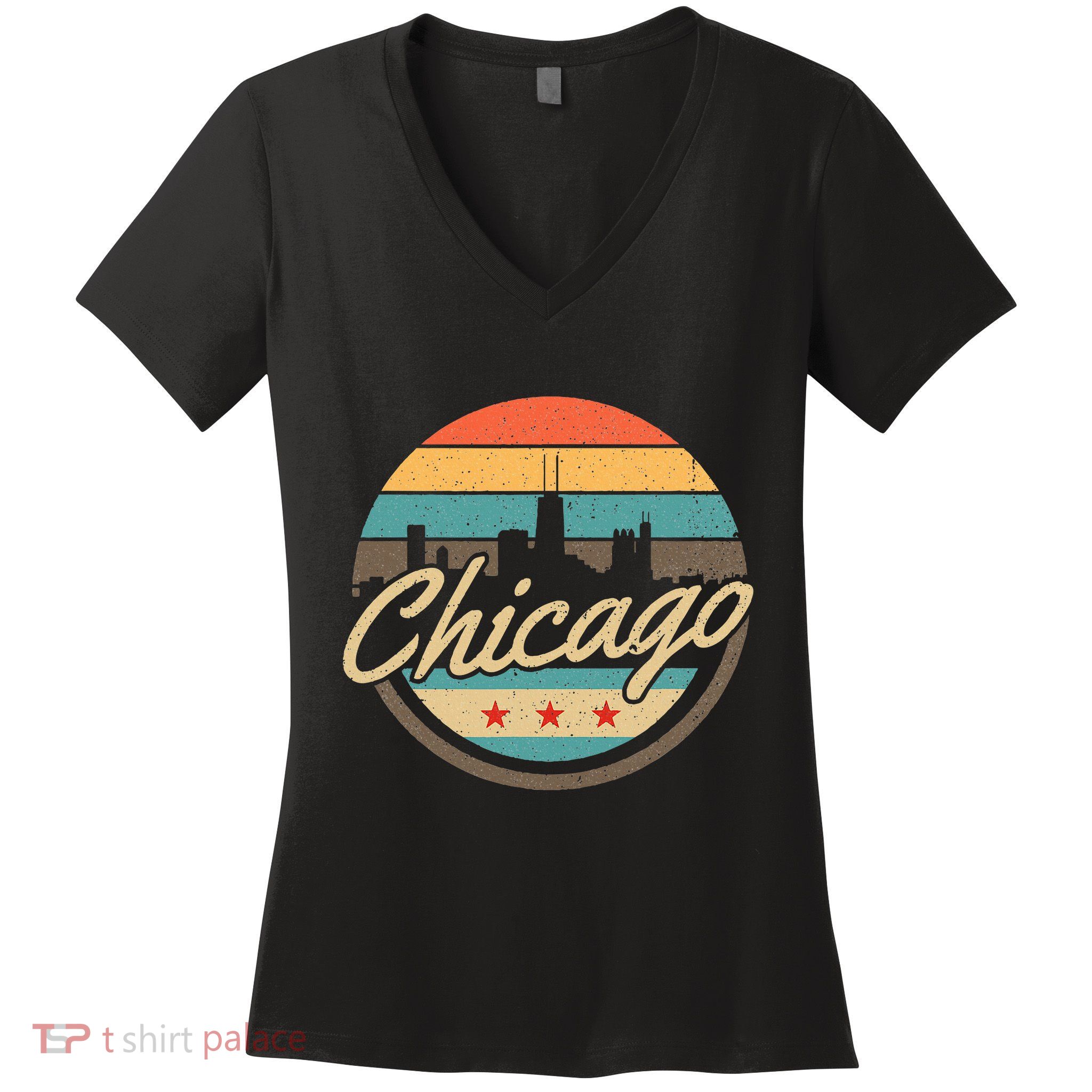 Chicago Flag Skyline Vintage Illinois Usa Souvenir Women's V-Neck T-Shirt