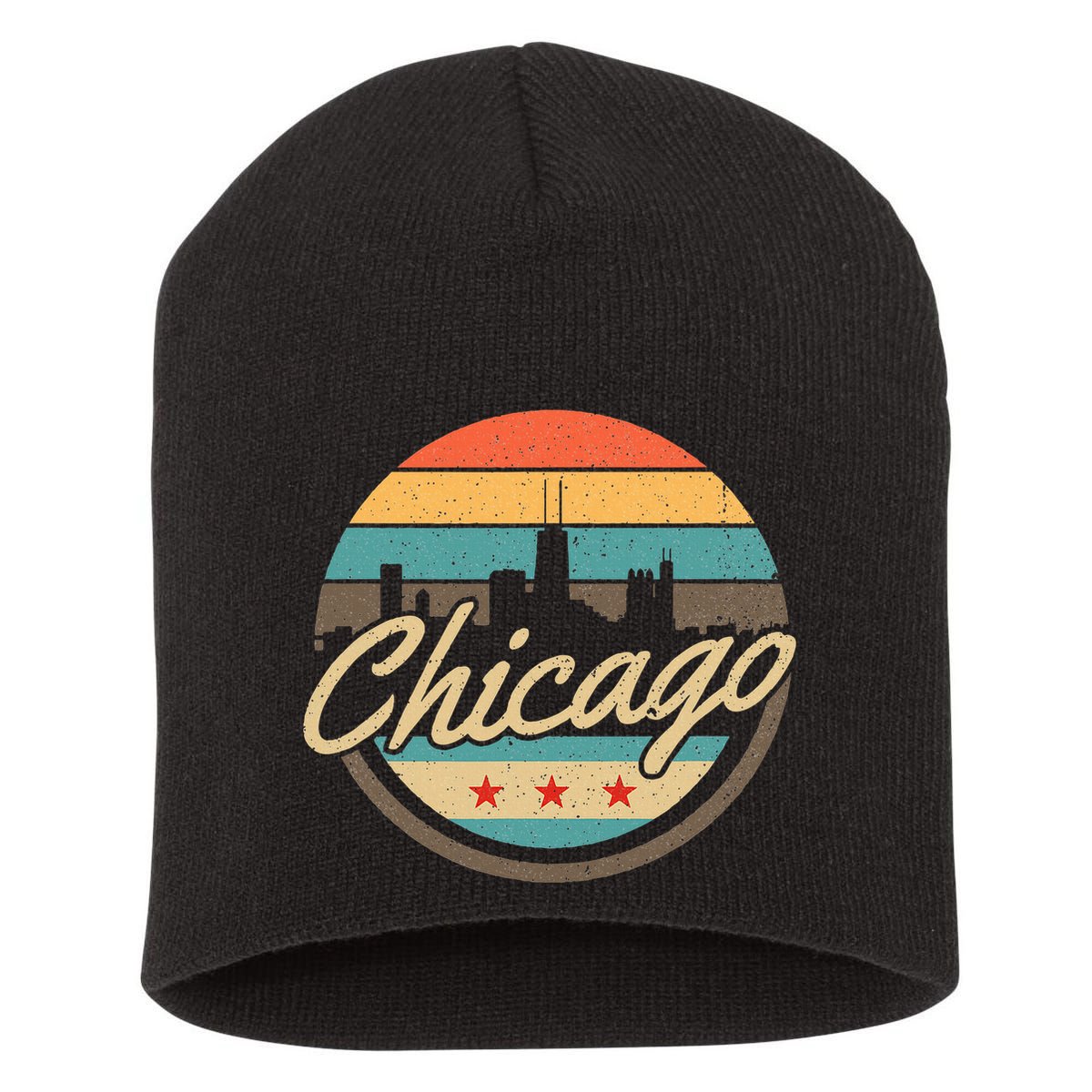 Chicago Flag Skyline Vintage Illinois Usa Souvenir Short Acrylic Beanie