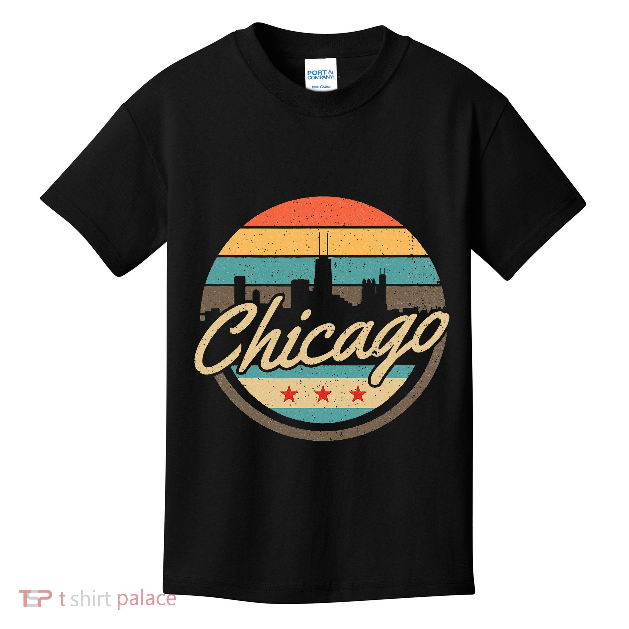 Chicago Flag Skyline Vintage Illinois Usa Souvenir Kids T-Shirt