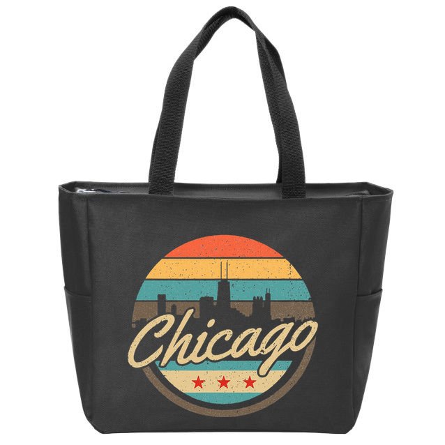 Chicago Flag Skyline Vintage Illinois Usa Souvenir Zip Tote Bag