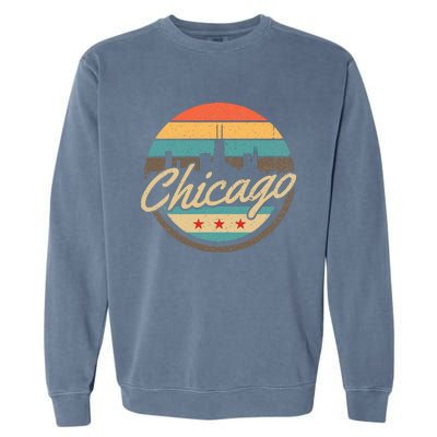 Chicago Flag Skyline Vintage Illinois Usa Souvenir Garment-Dyed Sweatshirt