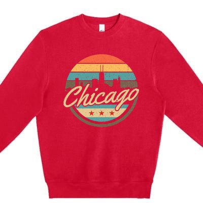 Chicago Flag Skyline Vintage Illinois Usa Souvenir Premium Crewneck Sweatshirt