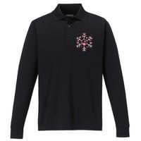 Christmas Flamingo Santa Hat Xmas Lights Flamingo Snowflakes  Performance Long Sleeve Polo