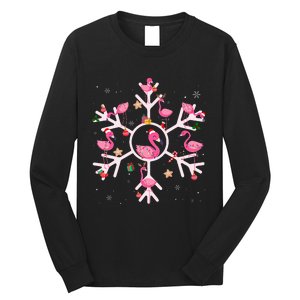 Christmas Flamingo Santa Hat Xmas Lights Flamingo Snowflakes  Long Sleeve Shirt