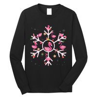 Christmas Flamingo Santa Hat Xmas Lights Flamingo Snowflakes  Long Sleeve Shirt