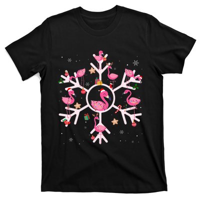 Christmas Flamingo Santa Hat Xmas Lights Flamingo Snowflakes  T-Shirt