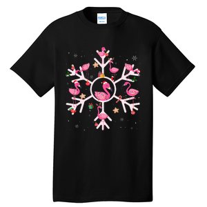 Christmas Flamingo Santa Hat Xmas Lights Flamingo Snowflakes  Tall T-Shirt