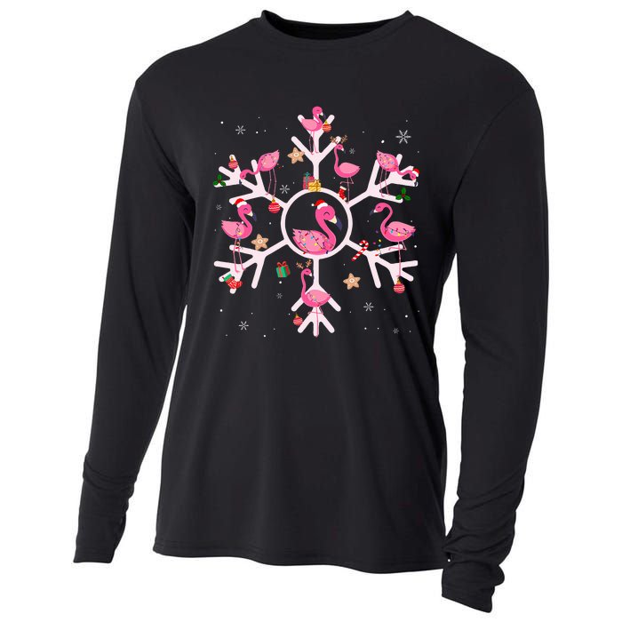 Christmas Flamingo Santa Hat Xmas Lights Flamingo Snowflakes  Cooling Performance Long Sleeve Crew