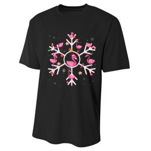 Christmas Flamingo Santa Hat Xmas Lights Flamingo Snowflakes  Performance Sprint T-Shirt