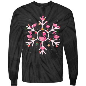 Christmas Flamingo Santa Hat Xmas Lights Flamingo Snowflakes  Tie-Dye Long Sleeve Shirt