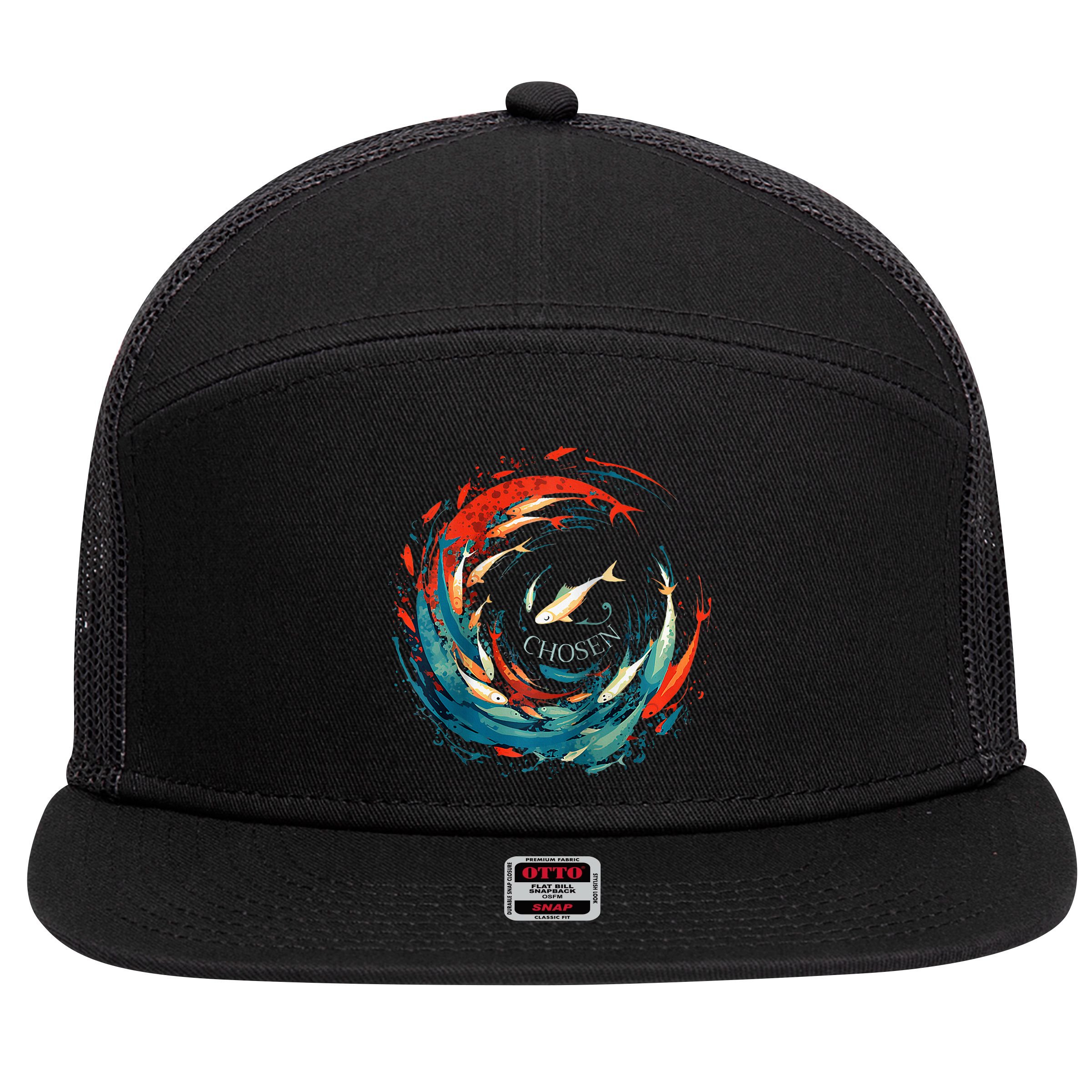 Chosen Fish Swim Against The Current Bible Verse Christian 7 Panel Mesh Trucker Snapback Hat