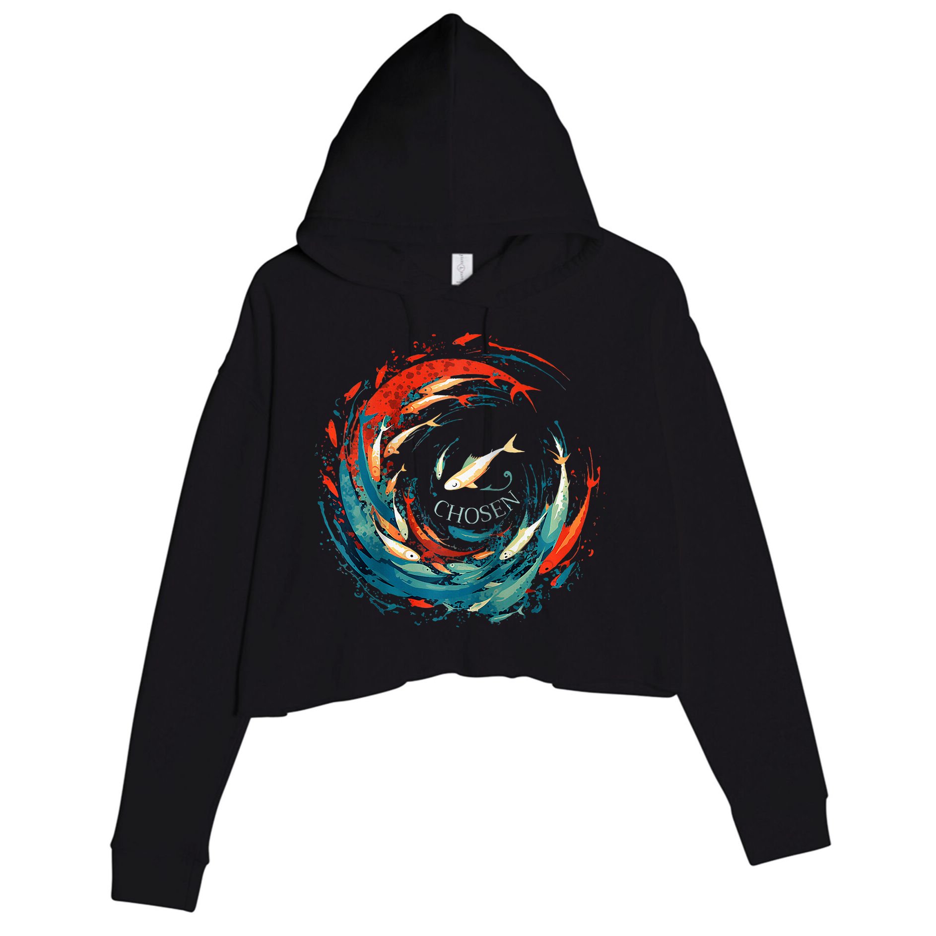 Chosen Fish Swim Against The Current Bible Verse Christian Crop Fleece Hoodie