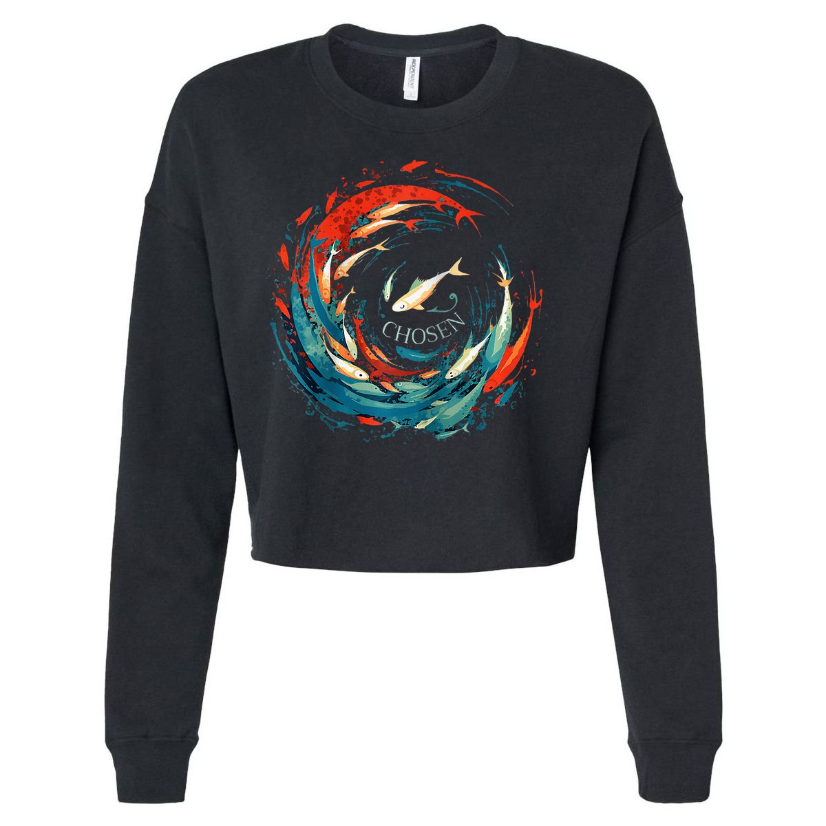 Chosen Fish Swim Against The Current Bible Verse Christian Cropped Pullover Crew