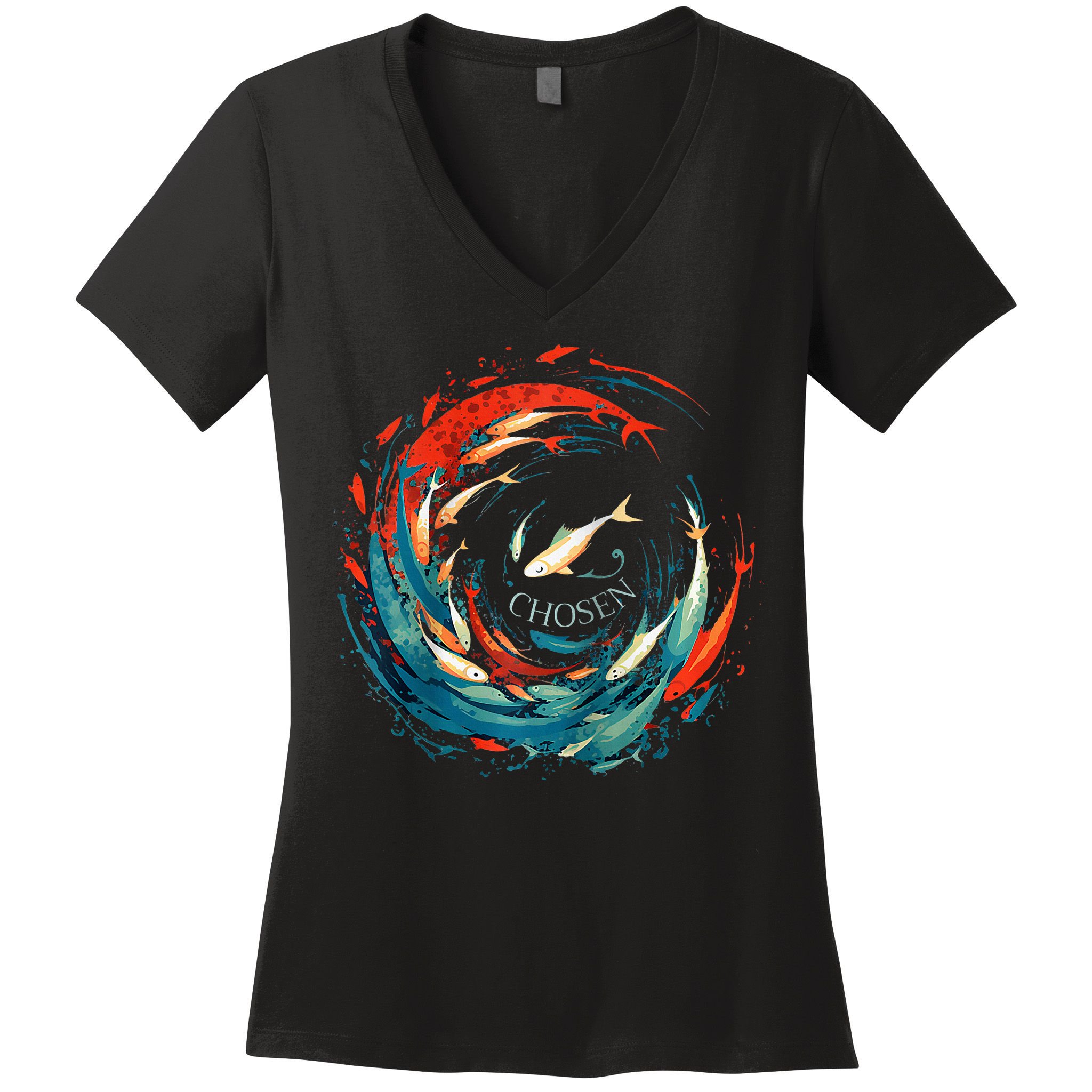 Chosen Fish Swim Against The Current Bible Verse Christian Women's V-Neck T-Shirt