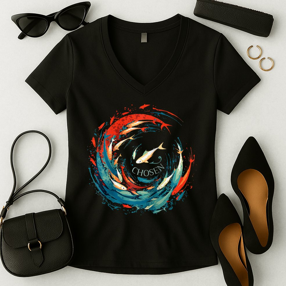 Chosen Fish Swim Against The Current Bible Verse Christian Women's V-Neck T-Shirt