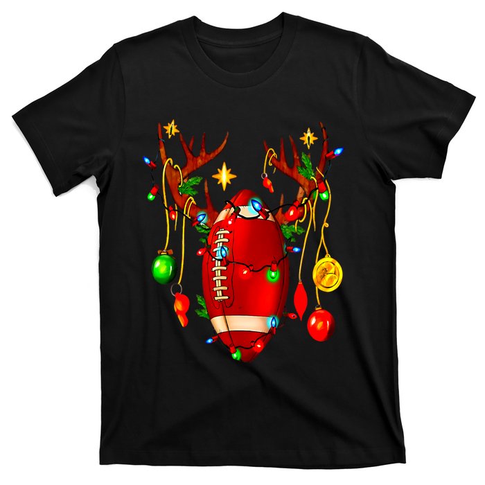 Christmas Football Santa Hat Sports Xmas Team Lovers Holiday T-Shirt