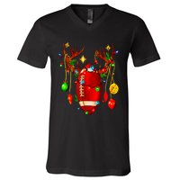 Christmas Football Santa Hat Sports Xmas Team Lovers Holiday V-Neck T-Shirt