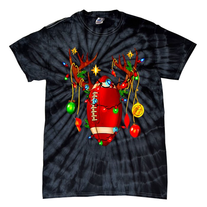 Christmas Football Santa Hat Sports Xmas Team Lovers Holiday Tie-Dye T-Shirt