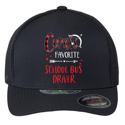 Cupid's Favorite School Bus Driver Red Plaid Valentine's Day Gift Flexfit Unipanel Trucker Cap