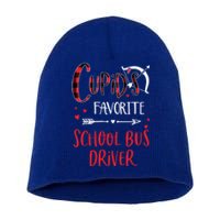 Cupid's Favorite School Bus Driver Red Plaid Valentine's Day Gift Short Acrylic Beanie