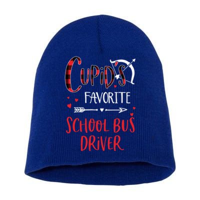 Cupid's Favorite School Bus Driver Red Plaid Valentine's Day Gift Short Acrylic Beanie