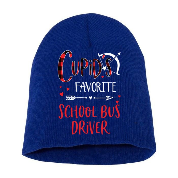 Cupid's Favorite School Bus Driver Red Plaid Valentine's Day Gift Short Acrylic Beanie