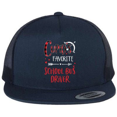 Cupid's Favorite School Bus Driver Red Plaid Valentine's Day Gift Flat Bill Trucker Hat